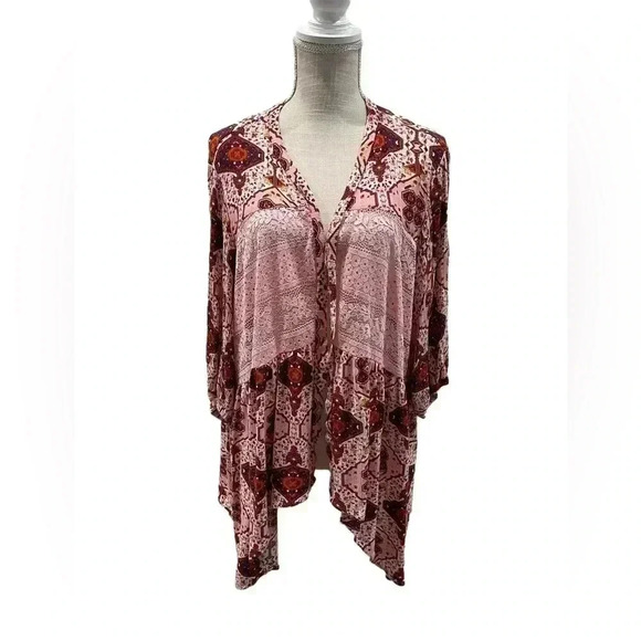 HOTOUCH Cardigan Kimono Open Front 3/4 Sleeve Pink Floral Lace Women’s size XXL - Picture 1 of 12